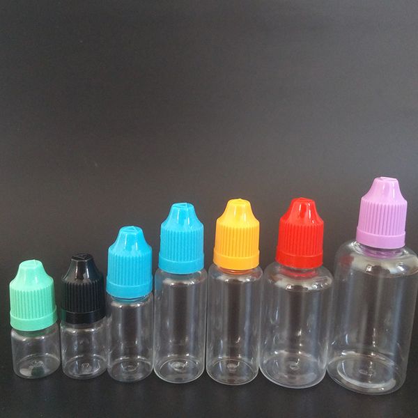 Botellas cuentagotas de plástico líquido PET E al por mayor 5ML 10ML 15ML 20ML 30ML 50ML Envase de embalaje vacío