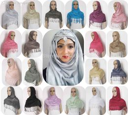 Groothandel-PH020 (gratis verzending) 43 kleuren 1pc / partij dames shimmer glitter glanzende moslim hijab sjaal wrap sjaal stal bandana islamitische vrouwen