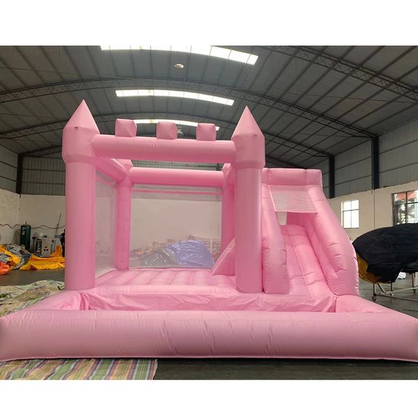 wholesale Pink Bounce House Castillos inflables Boda inflable Saltos inflables Puente del castillo con tobogán para niños 001