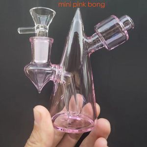 Gros mini triangle rose verre eau huile dab rig bong pour fumer nid d'abeille percolateur recycleur plates-formes pétrolières avec bol mâle de 14 mm