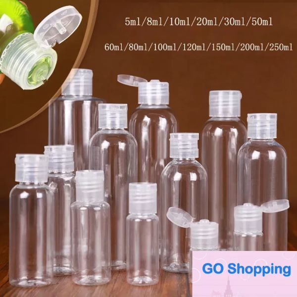 wholesale Botella de plástico desinfectante para manos 5ML 10ML 20ML 30ML 50ML 60ML 100ML 120ML 150ML 200ML PET Tapa de mariposa Botellas de plástico transparentes para líquido clásico