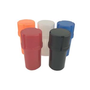 Groothandel Plastic Rook Jar Bottle Container Grinders Kruid Tabaksopslag en Malen twee gebruik Shredder Handmolen Mix kleuren