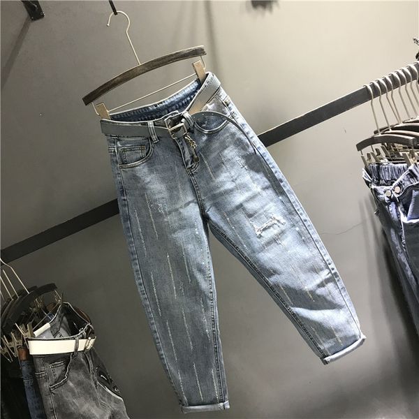 Gros-plus la taille 26-31! 2019 printemps nouveau trou de mode diamant femmes jeans sarouel en vrac longueur cheville