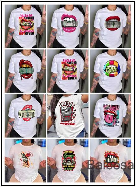 wholesale Plus Size 3xl 4xl 5xl Designer T Shirt Pour les femmes 2023 Nouvelles Dames Lâche Col Rond À Manches Courtes Tee Money Series Cartoon Print Tees