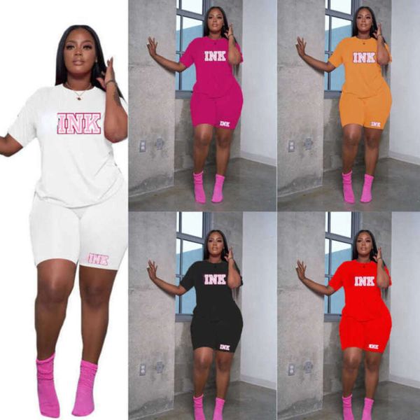 Vente en gros, plus la taille 3XL 4XL 5XL Femmes Survêtements Designer 2 pièces Tenues courtes Lettre imprimée T-shirt à manches courtes et shorts Costumes Sportswear