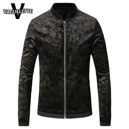 Chaquetas para hombres Venta al por mayor- Chaqueta clásica de talla grande Hombres Impreso Paisley Patrón floral Ropa de diseñador para casual Sólido Negro Autum 2021 M-5