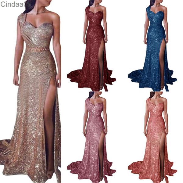 Venta al por mayor vestido de noche de talla grande para mujer cuello colgante elegancia para banquete Sexy un hombro caliente fiesta dorada vestidos ajustados para graduación 4xl