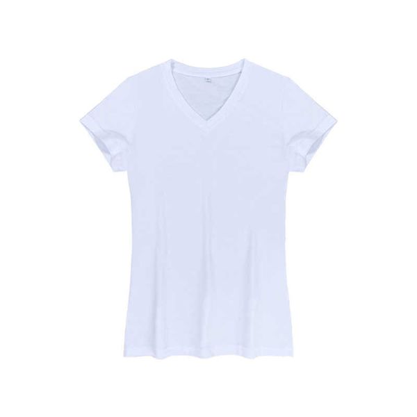 Vente en gros de vêtements en polyester pour femmes, t-shirts vierges à col en V pour impression par sublimation