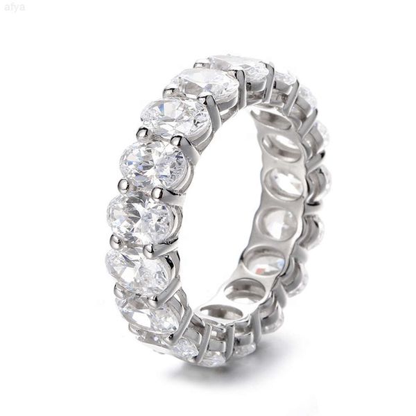 Venta al por mayor, joyería fina Popular, anillo de eternidad de diamante de moissanita ovalado de plata de ley S925 chapado en rodio para mujer, Unisex