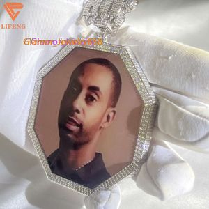 Pendentif photo personnalisé glacé pour hommes, vente en gros, pendentifs en argent Sterling Vvs Moissanite pour collier, personnalisez vos photos préférées