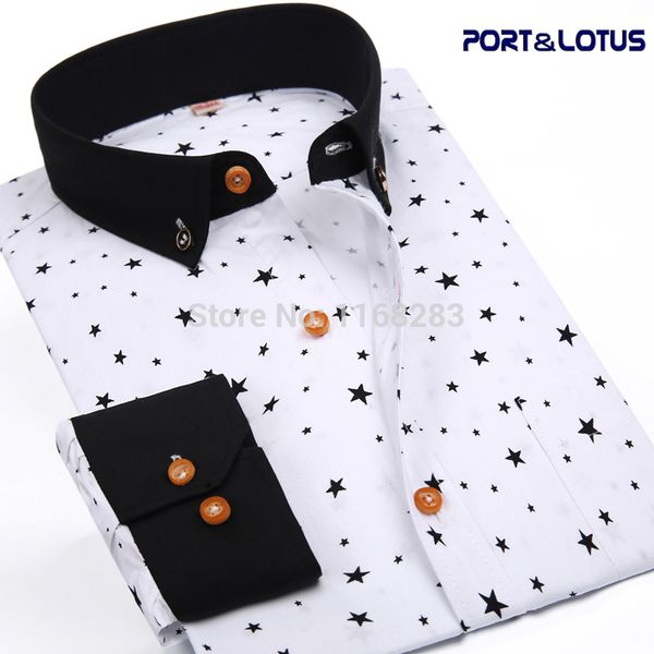 Vente en gros- Port Hommes Chemise Nouvelle Mode À Manches Longues Polka Dot Star Slim Fit 085 QS Hommes vêtements Chemise Homme Camisa Masculina en gros