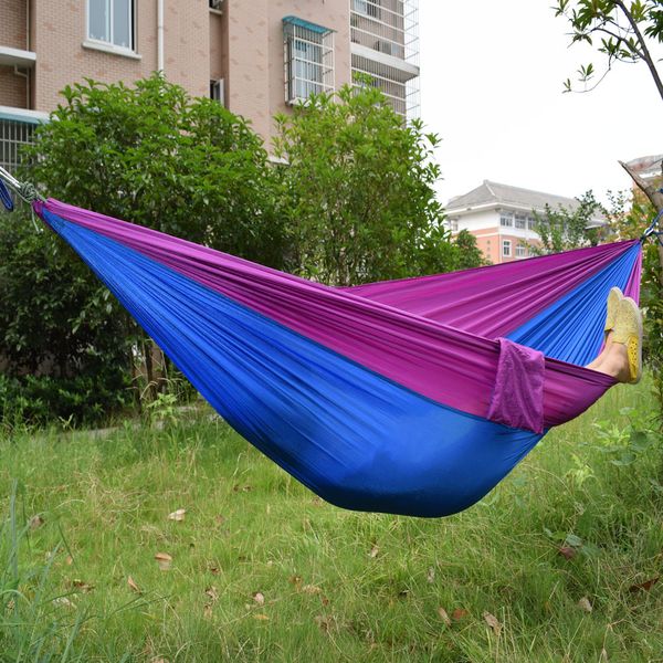 Envío gratis Venta al por mayor Portátil Nylon Paracaídas Hamaca doble Jardín Camping al aire libre Viajes Supervivencia Hamaca Cama para dormir para 2 personas