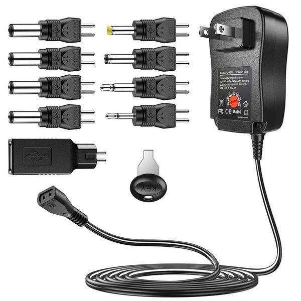 Adaptateur secteur en gros 9 en 1 tension réglable 3 V/4,5 V/5 V/6 V/7,5 V/9 V/12 V adaptateur d'alimentation pour cathode d'anode réglable 12 W 30 W adaptateur universel pour prise ue/US/AU/UK