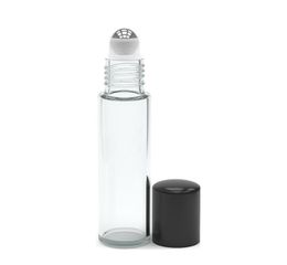 Groothandelsprijs 10 ml 1 / 3OZ dikke heldere glazen etherische olieroller flessen navulbare glazen rol op flessen met metalen bal 700pcs / lot