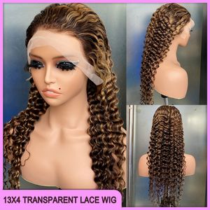 Precio al por mayor 12A 10A Malasia peruano indio brasileño P4/27 Color piano onda profunda 13x4 peluca frontal de encaje transparente 18-26 pulgadas 100% cabello humano virgen crudo