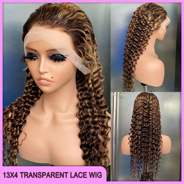 Precio al por mayor 12A 10A Malasia peruano indio brasileño P4/27 Color piano onda profunda 13x4 peluca frontal de encaje transparente 18-26 pulgadas 100% cabello humano virgen crudo