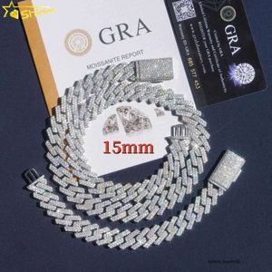 Groothandelsprijs 15 mm 2 rijen hiphop fijne sieraden mannen ketting sterling sier vvs moissaniet diamant cuban link ketting