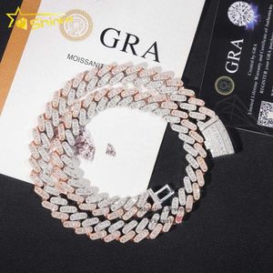 Groothandelsprijs 15 mm Witte mix Rose Gold Link Two Tone Hip Hop Sieraden Iced Out Moissanite Cubaanse ketting ketting