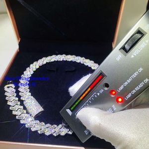 Groothandelsprijs 15 mm brede hiphop tik in staguette stijl 925 moissaniet diamant zilver ijskoud cubaanse linkketen