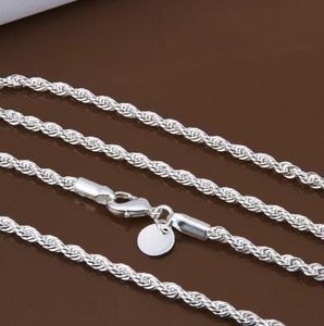 Groothandelsprijs 16-24 inch 3 mm Twisted Chains Kettingen 925 Sterling SIVLER Sieraden Fijne zilveren kettingen voor hangers G205