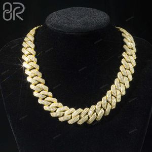 Precio al por mayor, cadena cubana de moissanita de 18mm, collar de eslabones de plata 925 chapado en oro con diamantes de corte brillante redondo elegante