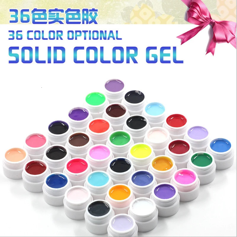 Prezzo all'ingrosso 36 colori Nail art Colore solido gel UV Gel colorato puro gel 5g/bottiglia gel gel set di gel UV 231227