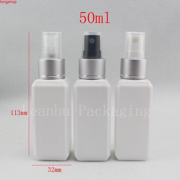 precio al por mayor 50 ml x 50 perfumes vacíos blancos bomba de spray botella de plástico para el cuidado personal, rociador de 50 cc cosméticos buena calidad