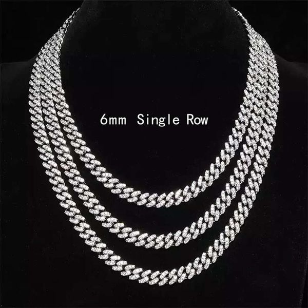 Precio al por mayor 6 mm de una sola fila VVS Gra Moissanite Diamond Gold Plate Cuba Cuban Link Chain for Man/Women Hip Hop Collar