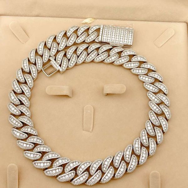 Prix de gros Bling bijoux hip hop sier avec collier zircone cz chain de liaison cubaine