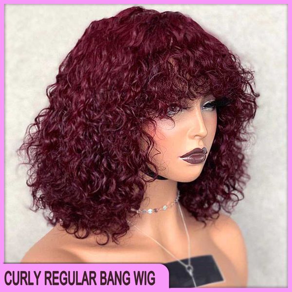 Precio al por mayor Indio peruano brasileño 100% crudo Vrigin Cabello humano Vino rojo ola profunda Bang Wig