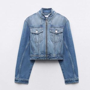 Vestes en Denim décontractées pour femmes, prix de gros, Look délavé, veste en Denim solide à manches longues, personnalisée OEM, 2024