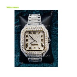 Prezzo all'ingrosso Personalizzato VVS Clarity Moissanite Diamond Studded Hip Hop Iced Out Bling Orologi da polso per uomo Passa Diamond Tester