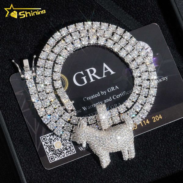 Precio al por mayor chapado en oro Micro Pave Hip Hop helado VVS Moissanite diamante colgante de cabra