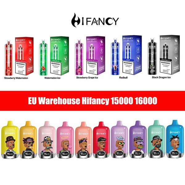 Prix de gros Hifancy Puff 15000 Puffs jetables Vape stylo cigarettes électroniques maille bobine E cigarette RGB clignotant rechargeable E-Cig dispositif vapeurs Puffbar