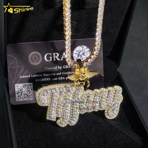 Prix en gros Iced out Vvs Moisanite Chain Chain Tennis Silver 925 14K Gold plaqué Moissanite Diamond Nom Letter Pendante Jewelry