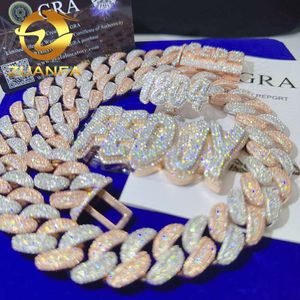 Groothandelsprijs Iced Out Vvs Moissanite ketting Cubaans zilver 925 hanger ketting armband hiphop sieraden Iced Out Cuban Link Cha