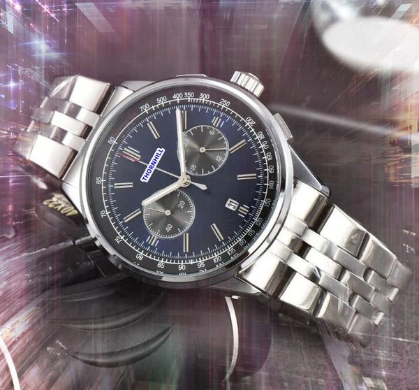 Prix de gros Hommes Plein Fonctionnel Habitants Chronomètre Montres Japon Mouvement À Quartz Chronographe En Cuir En Acier Inoxydable bande lumious popluar horloge montre Cadeaux