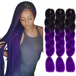 Prix de gros Ombre Deux Couleurs Kanekalon Tressage Cheveux Synthétique Jumbo Tressage Extensions de Cheveux 24 pouces Crochet Tresses Cheveux En Vrac