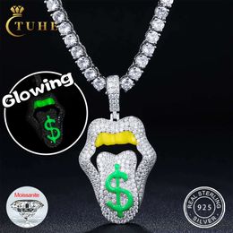Groothandel Prijs Pass Diamond Tester Gloeiende Vvs Moissanite Lip Dollar Hanger 925 Sterling Zilveren Sieraden Hip Hop Mannen Ketting