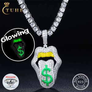 Precio al por mayor, probador de diamantes, colgante de dólar de labios de moissanita brillante Vvs, joyería de plata de ley 925, collar de Hip Hop para hombres