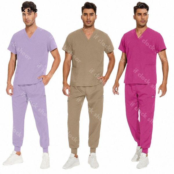 Precio al por mayor Cuidado de mascotas Ropa de trabajo Color sólido Uniforme médico Multicolor Slim Fi Traje de enfermera Scrub Doctor Uniforme B01U #