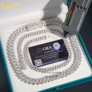 Groothandelsprijs populaire pass -tester Sier 10mm 15 mm Twee rijen Iced Out Hip Hop Moissanite Diamond Cuban Link Chain