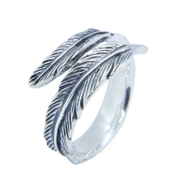 Precio al por mayor, anillo de pluma de águila de plata auténtica 925, anillo de pluma de motero Mini de moda de alta calidad para mujer