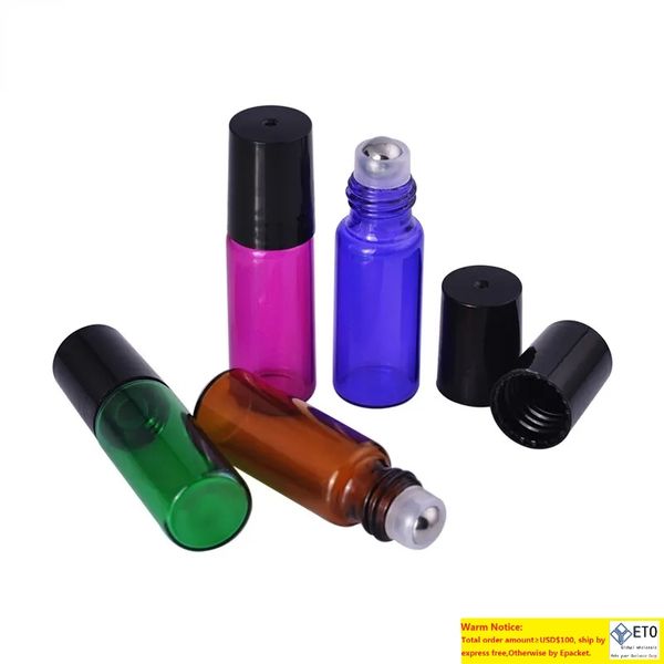 Prix de gros Épais 5 ml AMBRE Violet GreenRose Rouge Rouleau Vide sur Bouteille En Verre pour Bouteille D'huile Essentielle Avec Bille En Métal