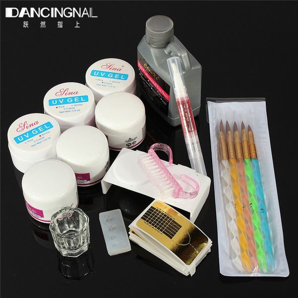 Venta al por mayor- Pro Acrílico Polvo Kit Líquido Nail Art Herramientas DIY Herramientas Manicura Pinceles Doting Pens Nails UV Gel Tips Decoración Conjunto Moda Envío