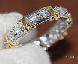 Eternité professionnelle en gros Diamique CZ Diamond simulé 10kt Whiteyellow Gold Remplem Band Ring Taille 5-117676114