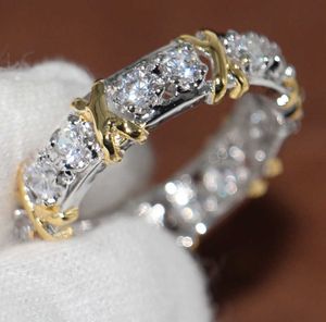 Groothandel Professionele Eternity Diamonique CZ Gesimuleerde Diamant 10KT Wit Geel Goud Gevuld Wedding Band Cross Ring Maat 5-11
