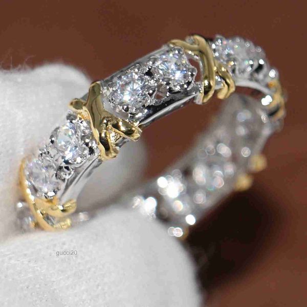 Eternité professionnelle en gros Diamique CZ Diamond simulé 10kt Blanche de mariage en or jaune blanc Cross Ring Taille 5-11 BDHK