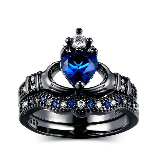 Venta al por mayor de joyería de moda profesional 10kt oro negro relleno pera azul zafiro diamantes simulados piedras preciosas boda mujeres nupcial corazón