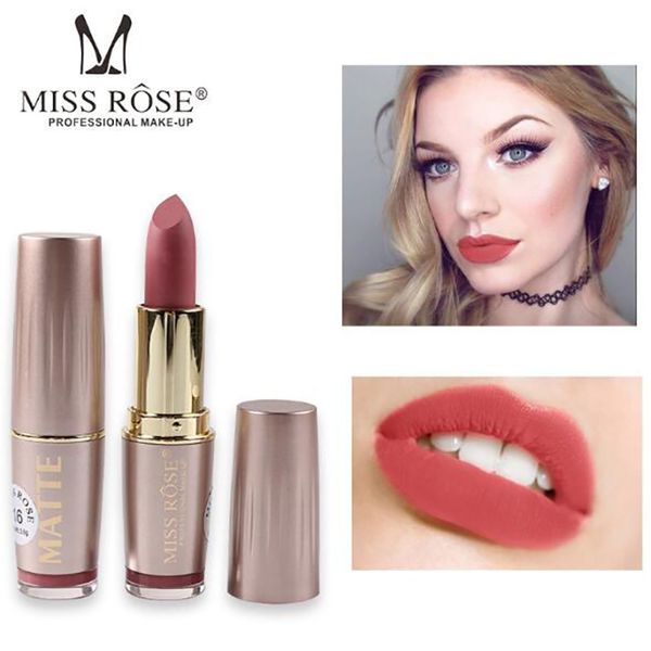 Venta al por mayor Prossfional gloss 6color Impermeable Tinte de larga duración Sexy Red LipStick Miss Rose Lápiz labial Nude Lápiz labial Makeupmatte mate
